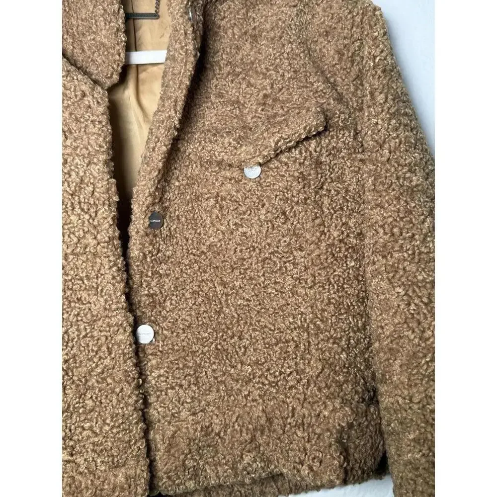 Capulet Aiden Sherpa Trucker Jacket Camel Teddy Fuzzy Crop Coat Size Small - Picture 8 of 13
